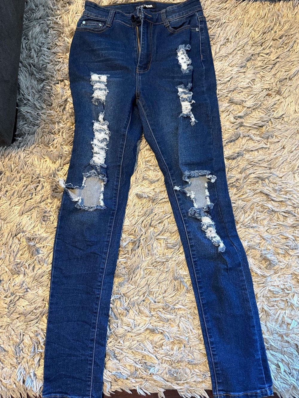 Fashion Nova Dark Blue Ripped Skinny Jeans